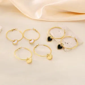 Heart Charm Hoop Earrings Stainless Steel Enamel Drip Oil Minimalist Elegant Jewelry For Women