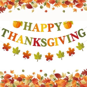 Bannière Happy Thanksgiving Automne Récolte Citrouille Feuille Érable Guirlande Papier Décoration Suspendue
