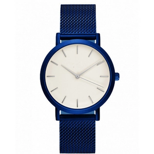 Montre à quartz minimaliste avec bracelet milanais bleu marine et cadran blanc crème
