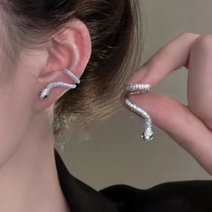 Boucles D'oreilles En Forme De Serpent Avec Tige En Argent Cuivre Zircon Blanc Yeux Verts Bijoux Chic Pour Femmes