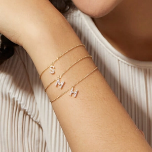 Initial Letter Pendant Bracelet 18K Gold Plated Copper Zircon Simple Fashion Jewelry For Women Adjustable