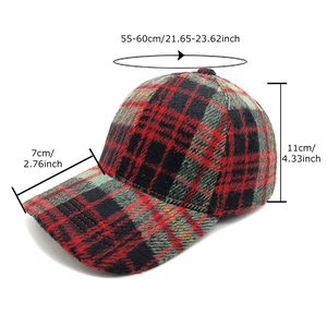 Classic plaid baseball cap with dimensions shown for head size and brim length
