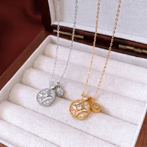 Copper Necklace Round Starburst Pendant Real Gold Plated Inlaid Zircon Light Luxury Exquisite Fashion Jewelry For Women