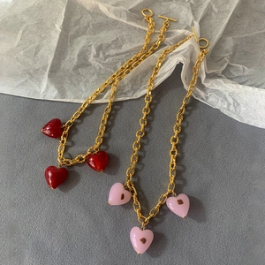 Handmade Murano glass heart pendants on gold-plated OT buckle chain necklaces