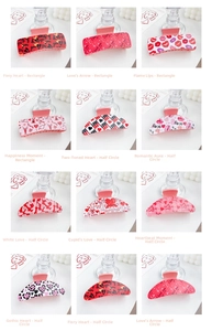 Detailed grid showing pink heart pattern hair claws and romantic Valentine themed clips