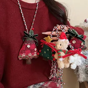 Christmas Plush Pendant Necklace Knitted Fabric Cartoon Cute Sweater Chain Holiday Handcrafted Jewelry Gift For Women Girls