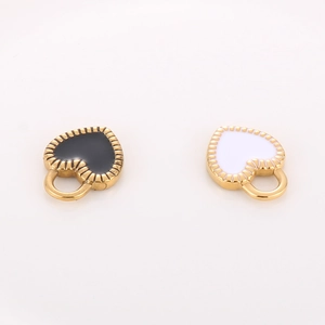 Golden heart-shaped enamel lock pendants in black and white styles on white background