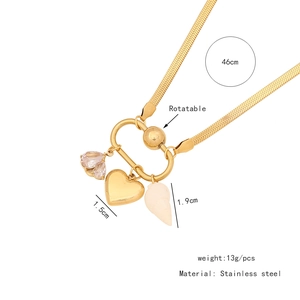 Detailed view of rotatable heart and shell charms on a 46cm stainless steel necklace