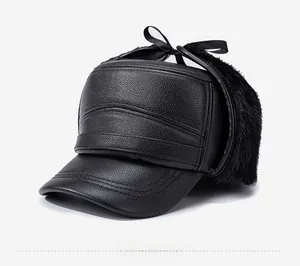 Detail view of winter flat cap with thick plush lining and premium leather texture