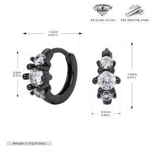 Detailed dimensions of 925 sterling silver hoop earrings with 5A grade zircon stones