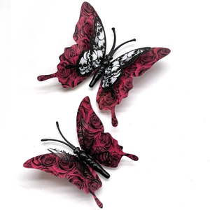 Détails de stickers papillons 3D Halloween avec motifs de roses rouges et de crânes