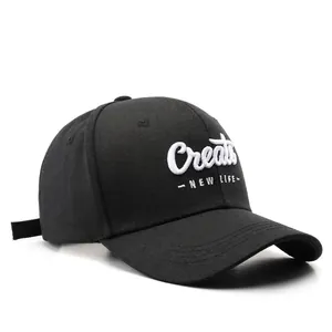 Black vintage baseball cap with white Create New Life embroidery and curved brim