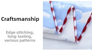 Detail shot of the six-layer cotton gauze towel featuring precise red overlock edge stitching
