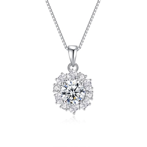 Collier en argent 925 avec pendentif fleur en moissanite 1 carat et chaîne à mailles carrées
