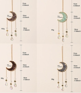 Detail chart of moon crystal dream catchers with measurements and weights in four colors
