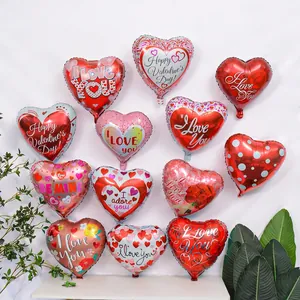 Set of 12 heart-shaped foil balloons with I Love You print for Valentine's Day decor