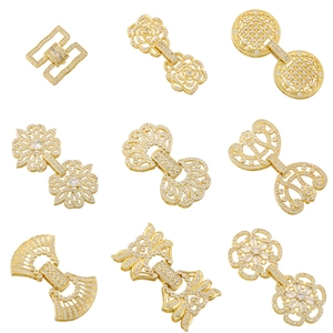 Detailed grid of nine golden zircon-studded jewelry clasps for DIY necklace making