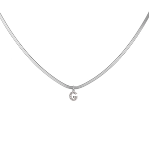Silver stainless steel flat snake chain necklace with micro-paved letter G pendant