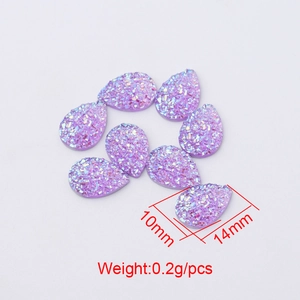 Purple resin teardrop crystal charms with iridescent glitter 10x14mm for earring making