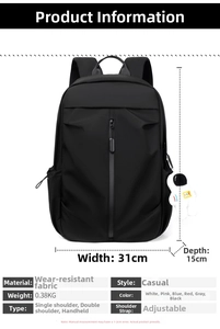 Detailed chart showing casual Oxford backpack dimensions of 31cm width and 15cm thickness