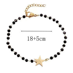 Obsidian beaded cross bracelet with gold star charm and 18+5cm adjustable chain