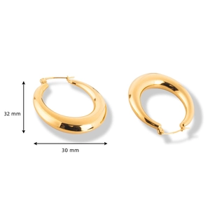 Detailed view of polished gold chunky hoop earrings showing 32mm by 30mm dimensions
