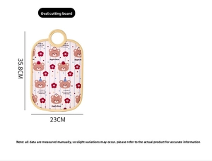 Detailed size view of an oval PE cutting board with bear pattern measuring 35.8x23 cm
