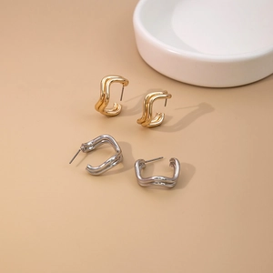 Geometric Irregular Square Wave Stud Earrings Minimalist Iron Jewelry With Silver Earring Post For Women