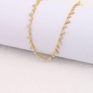 Elegant gold S925 silver necklace with continuous triangle zircon inlay units