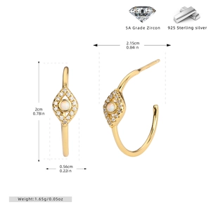 Detailed specs of S925 silver Evil Eye hook earrings with blue opal and 5A zircon stones