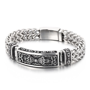 Men Chain Bracelet 316L Stainless Steel Retro Totem Embossed Double Row Woven Punk Rock Biker Jewelry Metal Clasp