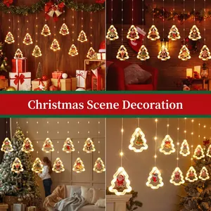 LED star string lights with warm glowing Christmas tree pendants for festive room decoration