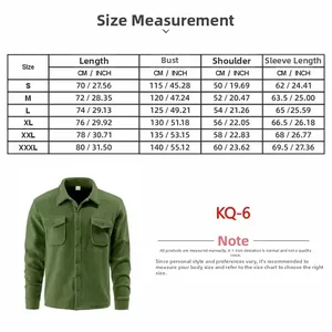 Detailed size chart for men's fleece-lined cargo jacket with measurements from S to 3XL