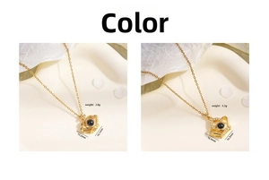 Detail view of crown projection necklaces in 3.8g and 4.2g weights with measurements