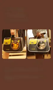 Comparison showing breathable metal vents on the upgraded grey pet carrier bag for cats