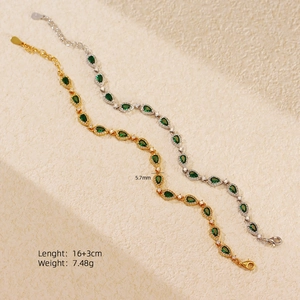 Luxurious S925 sterling silver emerald bracelets with pear-cut stones and cubic zirconia