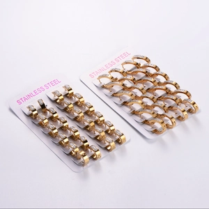 Polished gold stainless steel huggie hoop earrings set with micro-pave crystals