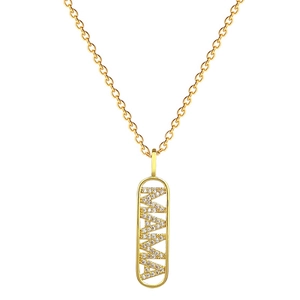 Elegante collana in acciaio al titanio dorato con ciondolo MAMA di cristalli da donna