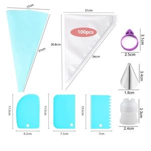 Cake decorating kit with 100pcs piping bags, stainless steel nozzles and blue scrapers