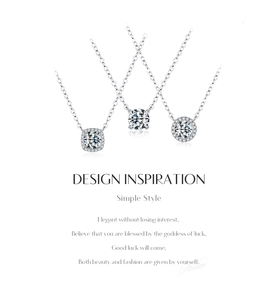 Détail de trois colliers en argent s925 avec pendentifs en moissanite ronds et carrés