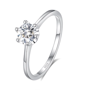 Elegant S925 silver ring featuring a classic six-prong moissanite setting in silver finish