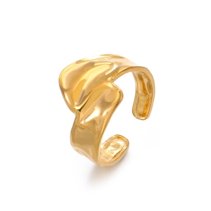 Irregular textured 18K gold plated stainless steel open ring with a lava style design