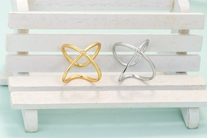 Minimalist X-shaped cross open rings in gold and silver finish with small zircon stones