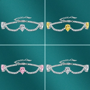 Elegant Cupronickel Pear Cut Zirconia Bracelet For Women Waterdrop Colored Stone Inlaid Wedding Party Fashion Jewelry Gift Adjustable