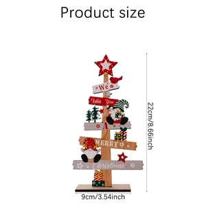 Wooden Christmas tree tabletop decor with Gnomes and Merry Christmas lettering