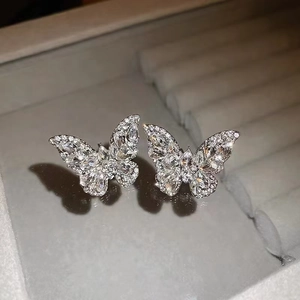 Elegant Butterfly Rhinestone Ear Clips Silver Alloy Sweet Minimalist Sparkling Clip On Earrings For Women Fashion Jewelry