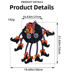 Spider wreath detail with purple eyes and colorful polka dot bows for Halloween decor