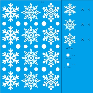 Detailed pattern sheet of 2024 Christmas snowflake static window stickers and dimensions