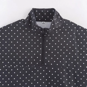 Veste décontractée à pois pour femmes avec col montant et fermeture éclair pratique