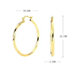 Detailed view of twisted S925 silver hoop earrings with dimensions 38.6mm and 42.7mm